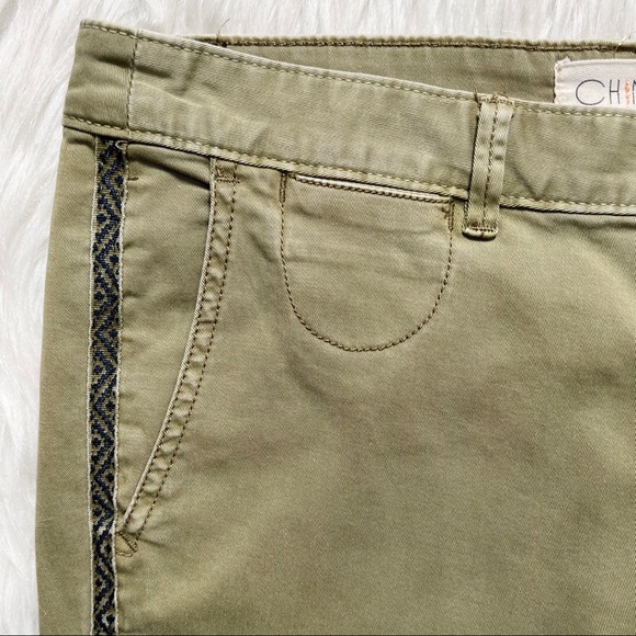 Anthropologie Moss Green Embroidered Side Stripe Straight Leg Ankle Chino Pants - Picture 5 of 12